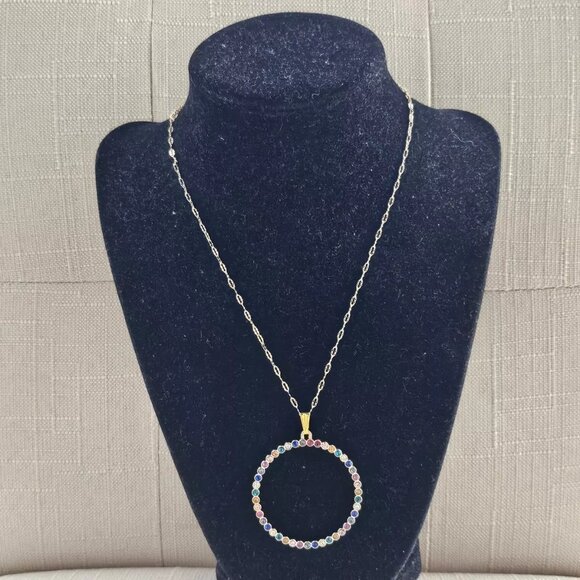 Women Necklace Multi Color Crystals Accent Round Pendant Fashion Jewelry Unbrand - Picture 11 of 11